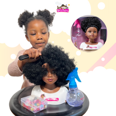 Tête à coiffer afro Little Nappy avec cheveux crépus et ses accessoires
