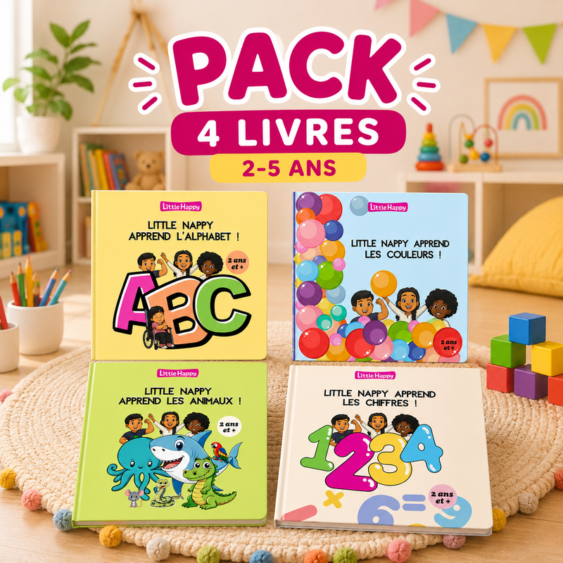 Pack 4 imagiers Little Nappy — alphabet, chiffres, couleurs et animaux, dès 2 ans