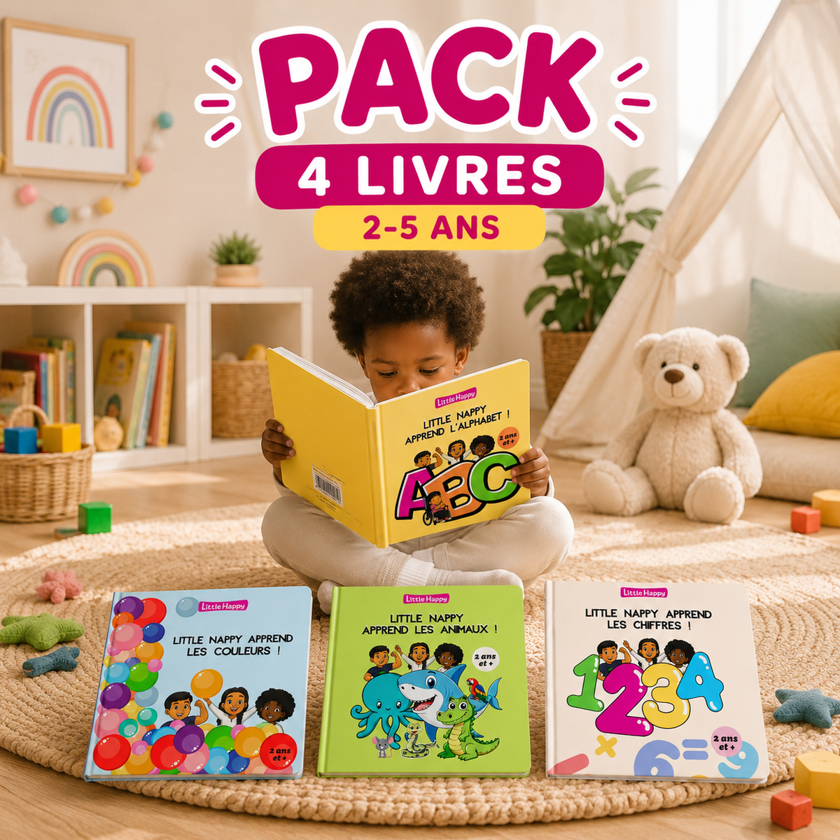 Pack 4 cahiers d'activités Little Nappy - alphabet, anglais, coloriage et animaux