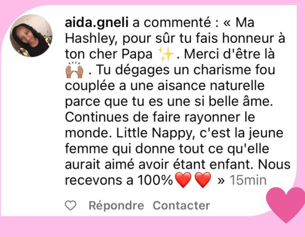 Commentaire Instagram d'aida.gneli sur Little Nappy : « Little Nappy, c'est la jeune femme qui donne tout ce qu'elle aurait aimé avoir étant enfant. Nous recevons à 100 % »