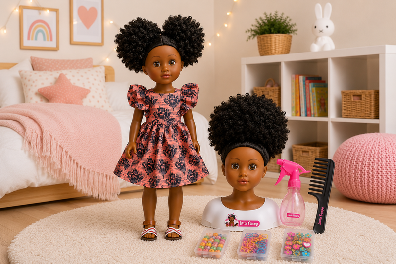 Pack Poupée afro + Tête à coiffer Little Nappy